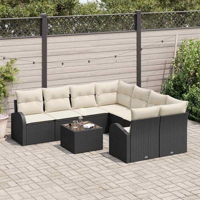 vidaXL - Tuinbank - Set - 9 - st - Zwart - poly - rattan
