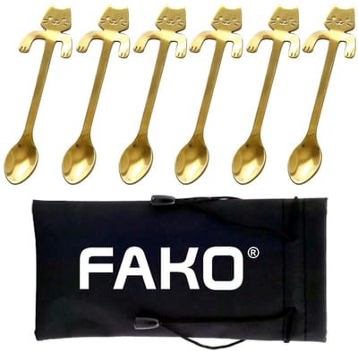 6x Theelepel / Koffielepel Hangende Kat - Goud - 6 Stuks