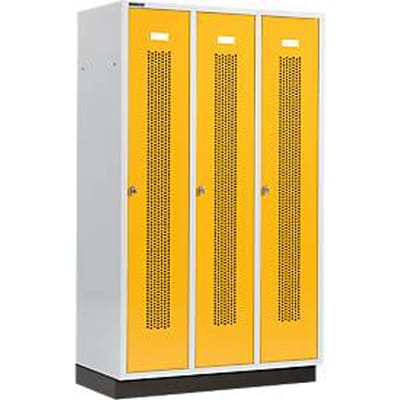 Schäfer Shop Select Kledinglocker met geperforeerde lijnen, 3 compartimenten, 400 mm, met fitting, draaigrendelslot, Deur koolzaadgeel