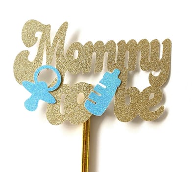 Taartdecoratie versiering| Taarttopper| Cake topper |Baby| Mommy To Be| Goud glitter| Blauw 14 cm| karton