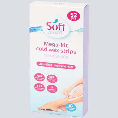 Soft Touch Bikini Wax Mega- kit cold wax Strips voor gevoelige huid met olie | Ontharing strips | Hars strips | Ontharing | Benen harsen | Bikini lijn harsen | Onder armen harsen | Gezicht waxen & ontharen | Full body | 52 Stuks