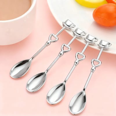 Decopatent - 4x Koffiekop Koffielepels / Theelepels Zilver - RVS Koffie & Thee Lepeltjes met Koffiekopje - Zilver kleurig