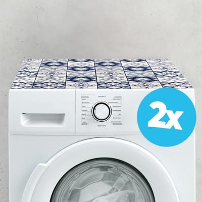 Antislip Wasmachinebeschermers Set van 2 - Maatwerk Zachte Schuim Pads 60 cm Mozaïek Blauw