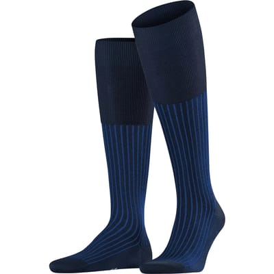 FALKE Oxford Stripe geribbeld speciale schittering katoen kniekousen heren blauw - maat 41-42