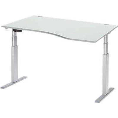 Schäfer Shop  Select Bureautafel met aanbouw ERGO-T, T-poot, aanbouw rechts, tweetraps elektr. in hoogte verstelbaar, B 1800 mm, lichtgrijs