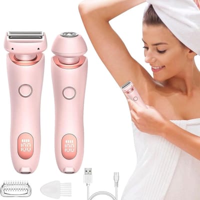 2-In-1 Elektrisch Scheerapparaat voor Dames - Pijnloos Scheerapparaat voor Vrouwen - Draadloos Nat en Droog Elektrisch Scheerapparaat - voor Benen en Oksels - Oplaadbaar - Roze - 1 Stuc