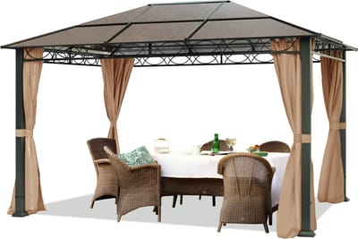 Tuinpaviljoen 3x4 m hardtop dak waterdicht aluminium deluxe paviljoen met 4 zijwanden partytent taupe