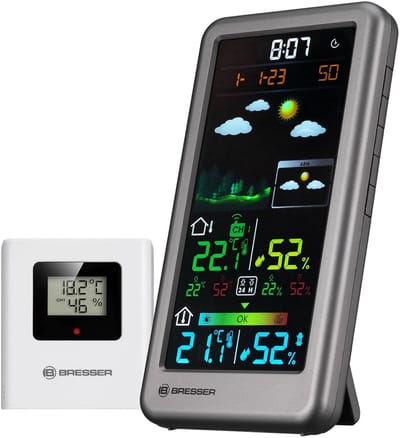 Draadloze Weerstation - Binnen Buiten Meter - Weersvoorspelling Thuis - 24/48u Voorspelling - 8.5 x 15.7 x 1.8 cm - Zilver