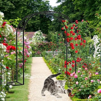 Rozenboog Tuinboog - Metalen Prieel - Klimplanten Ondersteunen - Inclusief Voetstuk - 260x220cm - Zwart