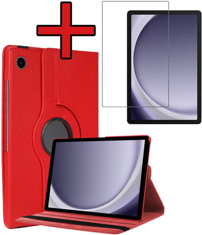 Hoesje - Geschikt voor Samsung Galaxy Tab A11 / A9 - Met Screenprotector - 360 Graden Hoes - Draaibare Hard Cover Case - Tablethoes Draaibaar - Rood