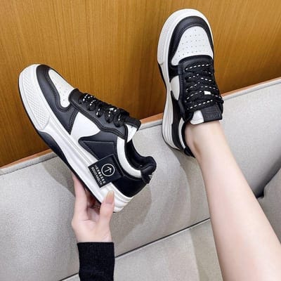 College Stijl Casual Board Schoenen Dames Lente en Herfst Nieuwe Platform Sneakers Mocha Bruin en Witte Schoenen Damesschoenen 40 zwart