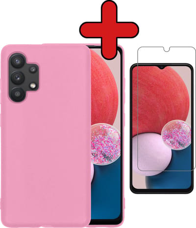 Hoesje - Met Screenprotector - Geschikt voor Samsung Galaxy A13 4G - Sterk & Shockproof - Telefoon Hoes - Back Cover - Siliconen Case - Telefoonhoes - Lichtroze
