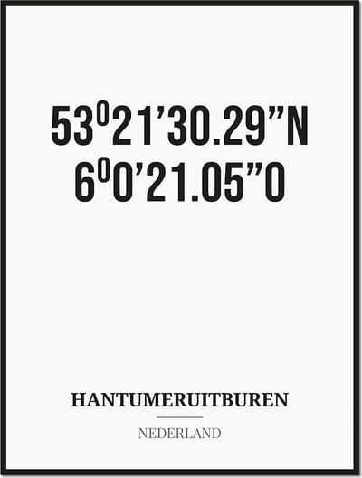 Poster/kaart HANTUMERUITBUREN met coördinaten