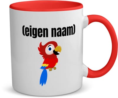 Akyol - kleine papegaai met eigen naam koffiemok - theemok - rood - Papegaai - papegaai liefhebbers - iemand die houdt van papegaaien - verjaardag - cadeau - kado - 350 ML inhoud