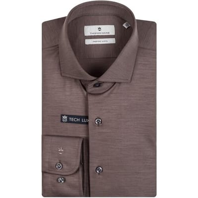 Thomas Maine Overhemd Roma Modern Kent Jersey Merino Taupe / male