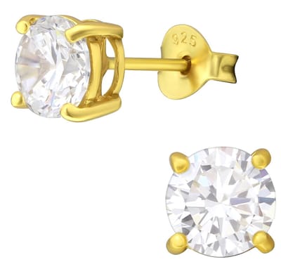 Joy|S - Zilveren classic rond oorbellen - 7 mm - zirkonia - gold plated