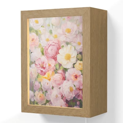 Wandlamp 15x20 cm - Oplaadbaar - Bloemen - Roze - Botanisch - Kunst - Acrylverf - Wandlampen binnen woonkamer - Slaapkamer lamp met kabel - Decoratieve nachtlamp - Vloerlamp snoer