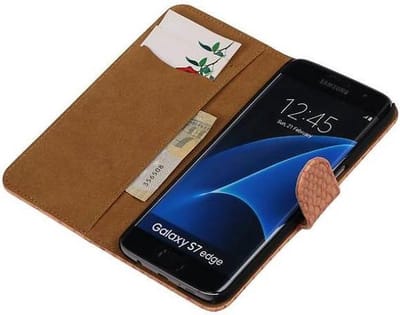 Snake Bookstyle Wallet Case Hoesjes - Geschikt voor Samsung Galaxy S7 Edge G935F Licht Roze