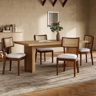 Pugsdrly 4 massief houten eetkamerstoelen met rotan rugleuningen, comfortabel en ademend, geschikt voor eetkamers, woonkamers, cafés, moderne stijl, linnen, walnoot