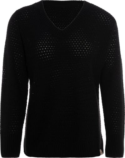 Knit Factory Ilse Gebreide V-hals Trui Gebreide Dames Trui - Grof gebreid - Trui dames winter - Pullover dames - lange mouw - Wintertrui - Damestrui - Boothals - Zwart - 36/38