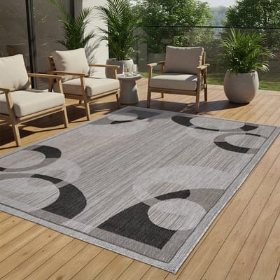 Tapiso Melissa Buitenkleed Buitentapijt Grijs Cirkels Vloerkleed Binnen Buiten Kleed Tapijt Maat- 60x100