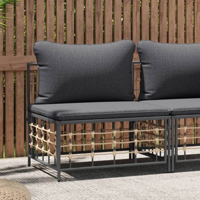 vidaXL - Tuinmiddenbank - met - donkergrijze - kussens - poly - rattan