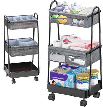 Unyqoos ® 3-Laags Mobiele Organisator voor Luiertafel met Verplaatsbare Wielen en Flexibele Indeling