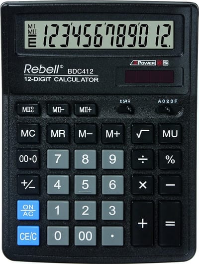 Professionele 12-Cijferige Tafelrekenmachine met Gebogen Display en Geheugenfuncties