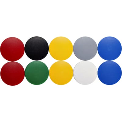 MAUL Magneet rond 10 stuks 2,5 kg kunststof Ferriet bruchsicher erodiert lackiert Ø 3.8 x 1.55 cm blauw rood geel grijs groen zwart wit