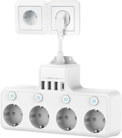 4-voudige stopcontactadapter, stekkerdoos met schakelaar, verdeelstopcontact, wandcontactdoosadapter, stekkerdoos met USB, individueel schakelbaar