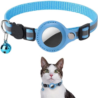 Porte-étiquette d'air pour chat, collier à bandes réfléchissantes détachables, collier réglable pour chaton, collier étanche pour chat, étui pour étiquette d'air pour animaux de compagnie bleu
