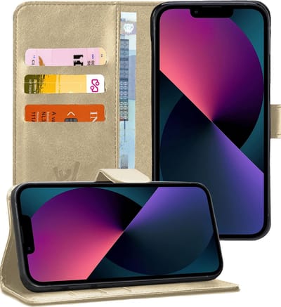 Hoesje geschikt voor iPhone 13 Mini - Book Case Kunstleer Wallet - Goud