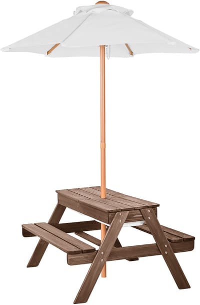 Picknicktafel - Tuin Eetset - Afneembare Parasol - Met 2 Banken - Voor 4 Personen - Hout - Walnoot