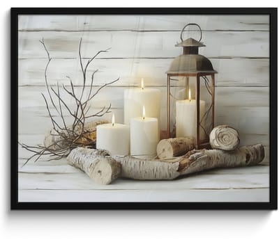 Poster in lijst - Fotolijst 70x50 cm - Posters - Stilleven - Wit - Kaarsen - Rustiek - Natuur - Posterlijst zwart - Decoratie - Wanddecoratie woonkamer - Muurdecoratie slaapkamer