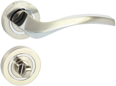 Domino® Deurkrukgarnituur ENIGMA-R M6/M9 - Chroom/Nikkel - WC met Ronde Rozette - Deurbeslag van aluminium - Deurklink voor badkamer, kelderdeur en binnendeur