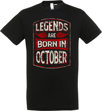 T-shirt Legends are born in October | Verjaardag shirt Oktober | verjaardag cadeau voor mannen | Zwart | maat XS