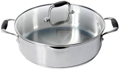 Hapjespan - Steelpan Sauteuse - Gerechten Stoven - Soft Touch Handgrepen - 28cm 3 Liter - Zilver