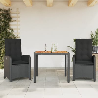 vidaXL - 3-delige - Tuinset - met - kussens - poly - rattan - zwart