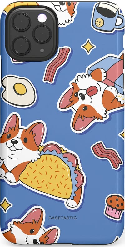 Casetastic Hoesje Geschikt voor Apple iPhone 11 Pro Max - Stijlvolle Beschermende Duo-layer Case - Corgi en Snacks