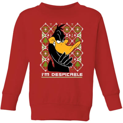 Looney Tunes Daffy Duck Knit Kids' Christmas Jumper - Red - 98/104 (3-4 jaar)