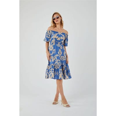Bloemenmotief Off-Shoulder Midi-jurk met Strikdetail