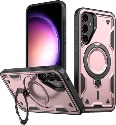 Magsafe Hoesje Geschikt voor Samsung Galaxy S23 FE Hoesje Rose Goud - Armor Hoesje met Met Draaibare Ring Houder