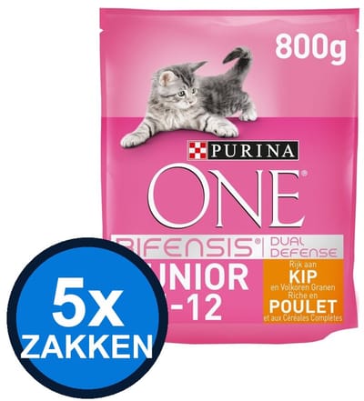 5x Purina One - Junior Kip - Kattenvoer Droogvoer - 800 g