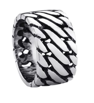 Jonline Schitterende Zilver Plated Geoxideerde Gevlochten 11 mm. Brede Ring 18.25 mm. (maat 57)