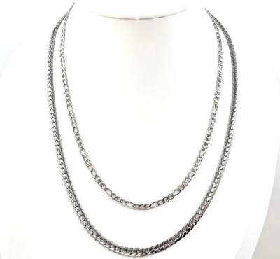 Ketting 2 verschillende laags RVS - Lengte 40-45 plus 5 cm verlengketting zodat je hem eenvoudig kunt verstellen passend bij je outfit. - Zilverkleurig - ketting bestaat uit 45 cm x br 4mm Gourmetschakel Plat en 40 cm x br 3mm prachtig Figaro schakel