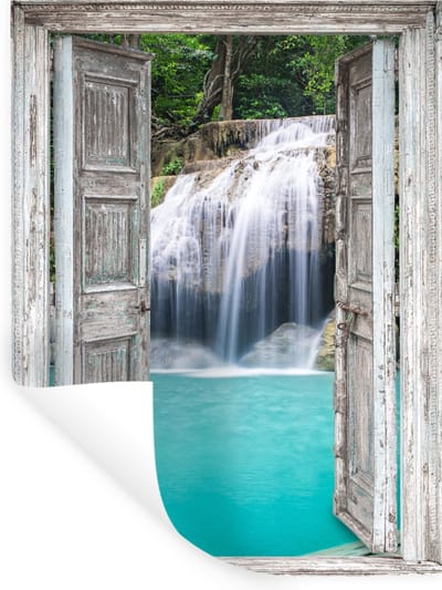 Muurstickers - Sticker Folie - Doorkijk - Waterval - Natuur - Landschap - 30x40 cm - Plakfolie - Muurstickers Kinderkamer - Zelfklevend Behang - Zelfklevend behangpapier - Stickerfolie