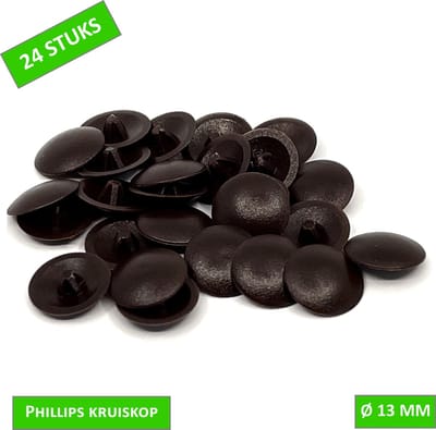 TQ4U Afdekkap voor Kruiskop schroef - Ø 13 mm - Kunststof - Donkerbruin - 24 stuks