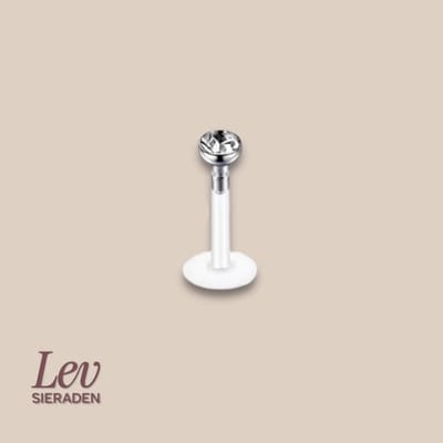 Lev Sieraden - 1.2x6mm - PTFE/Bioplast Push-in Labret - 2mm Zirkonia top - Transparante zirkoon - Piercing