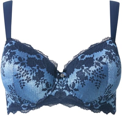 Ulla Popken - Dames - Beugelbeha zachte cups kant - Waterblauw - Maat 85B