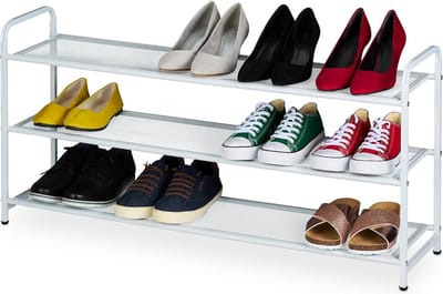 Schoenenrek voor 12 paar - smal wit opbergrek met 3 etages - gang hal - 48 x 100 x 255 cm